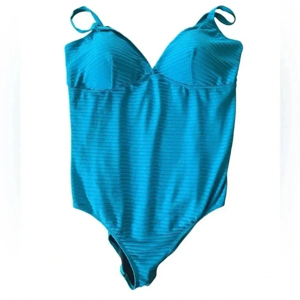 Torrid Womens Plus Size Blue Wireless Shadow Stripe One Piece Swimsuit 6X‎ - Picture 4 of 9